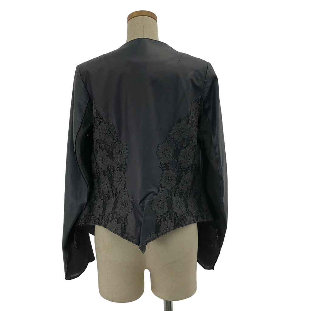 NIGEL PRESTON & KNIGHT / ナイジェルプレストンアンドナイト | セットアップ レザー 異素材 切替 レース装飾 ノーカラー ジャケット / サイドジップ スカート 総裏地 | M | レディース