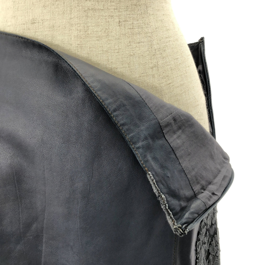 NIGEL PRESTON & KNIGHT / ナイジェルプレストンアンドナイト | セットアップ レザー 異素材 切替 レース装飾 ノーカラー ジャケット / サイドジップ スカート 総裏地 | M | レディース