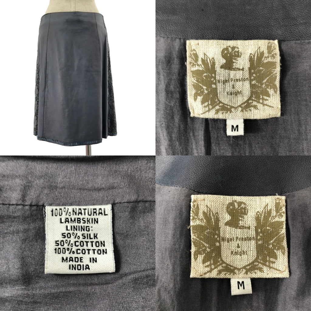 NIGEL PRESTON & KNIGHT / ナイジェルプレストンアンドナイト | セットアップ レザー 異素材 切替 レース装飾 ノーカラー ジャケット / サイドジップ スカート 総裏地 | M | レディース