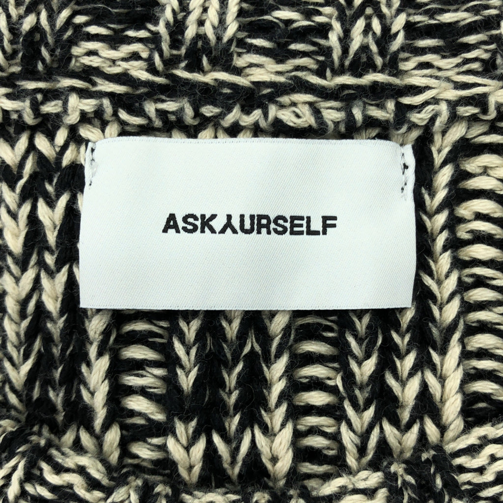 ASKYURSELF / アスクユアセルフ | コットン ダメージ加工 パッチ オーバー ニット | M | ブラック/エクリュ系 | メンズ