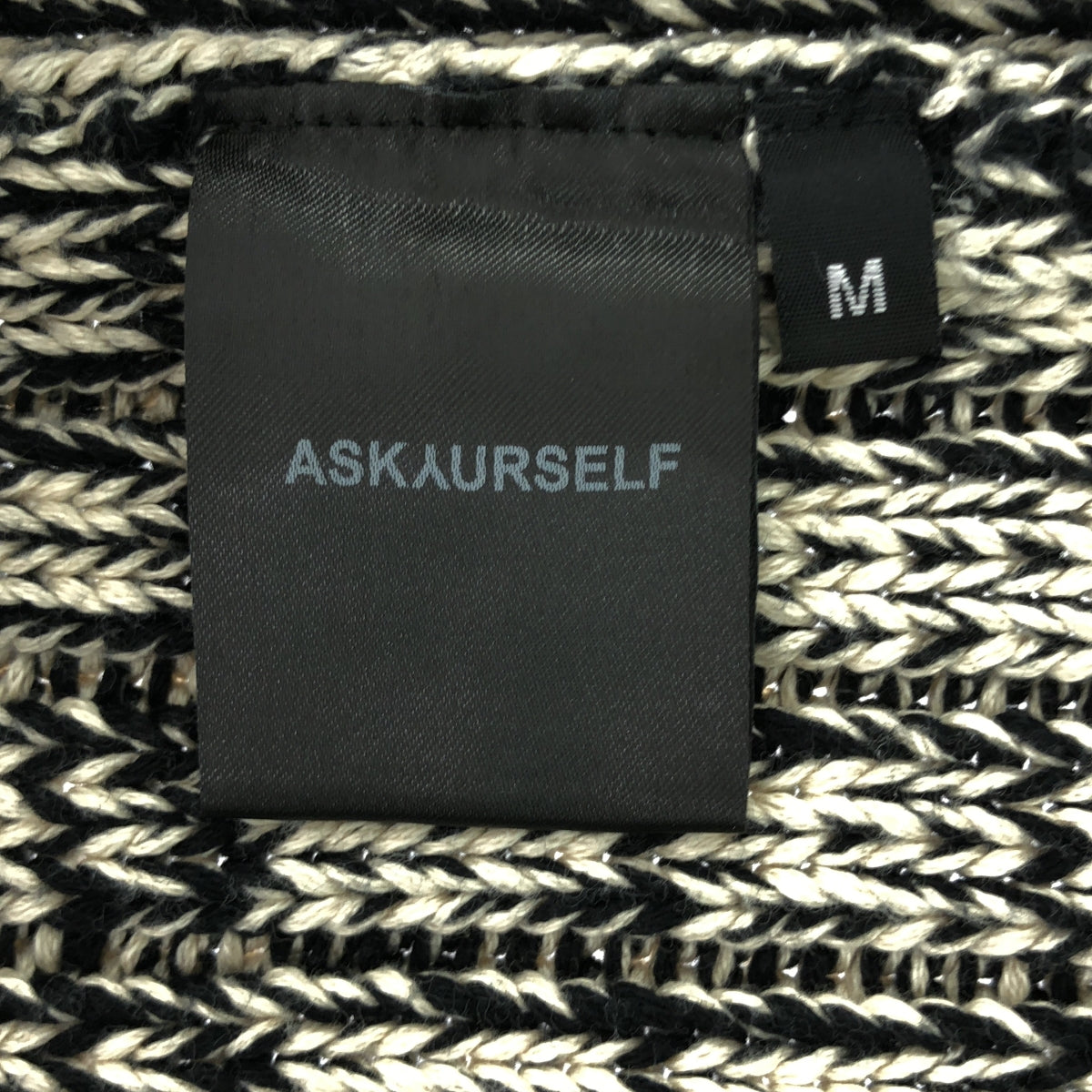 ASKYURSELF / アスクユアセルフ | コットン ダメージ加工 パッチ オーバー ニット | M | ブラック/エクリュ系 | メンズ