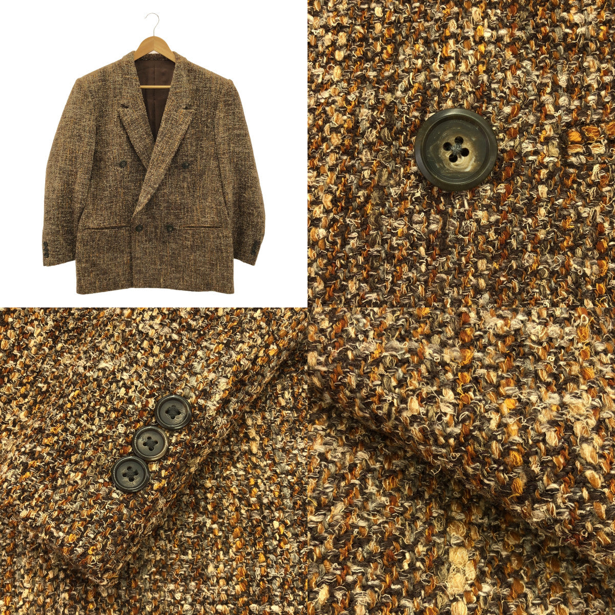 Y's for men / ワイズフォーメンヨウジヤマモト | ウール ツイード ダブルブレスト ジャケット / 総裏地 | S | ブラウン | メンズ