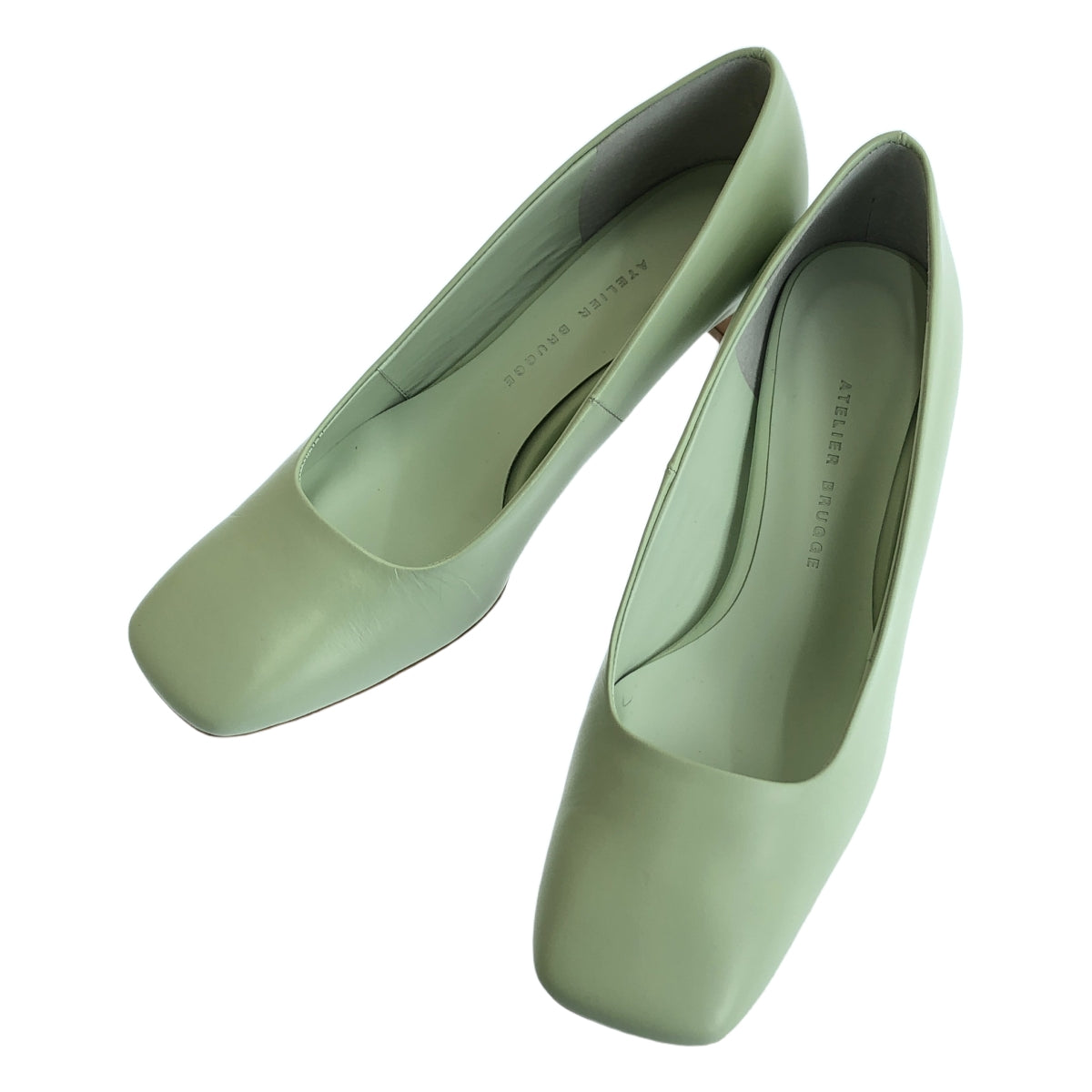 [完好無損] ATELIER BRUGGE |牛皮方頭高跟鞋 | 22 1/2 |薄荷綠 |女性的