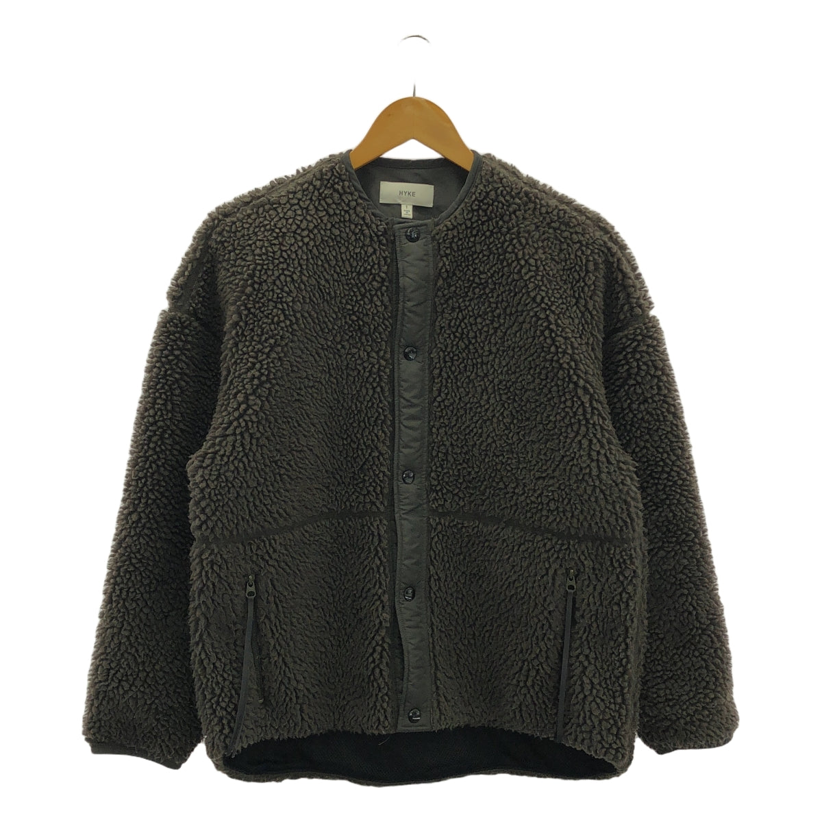 HYKE / ハイク | 2021AW | FAUX SHEARLING JACKET / ボア ノーカラー ジャケット ブルゾン | 1 | グレー | レディース