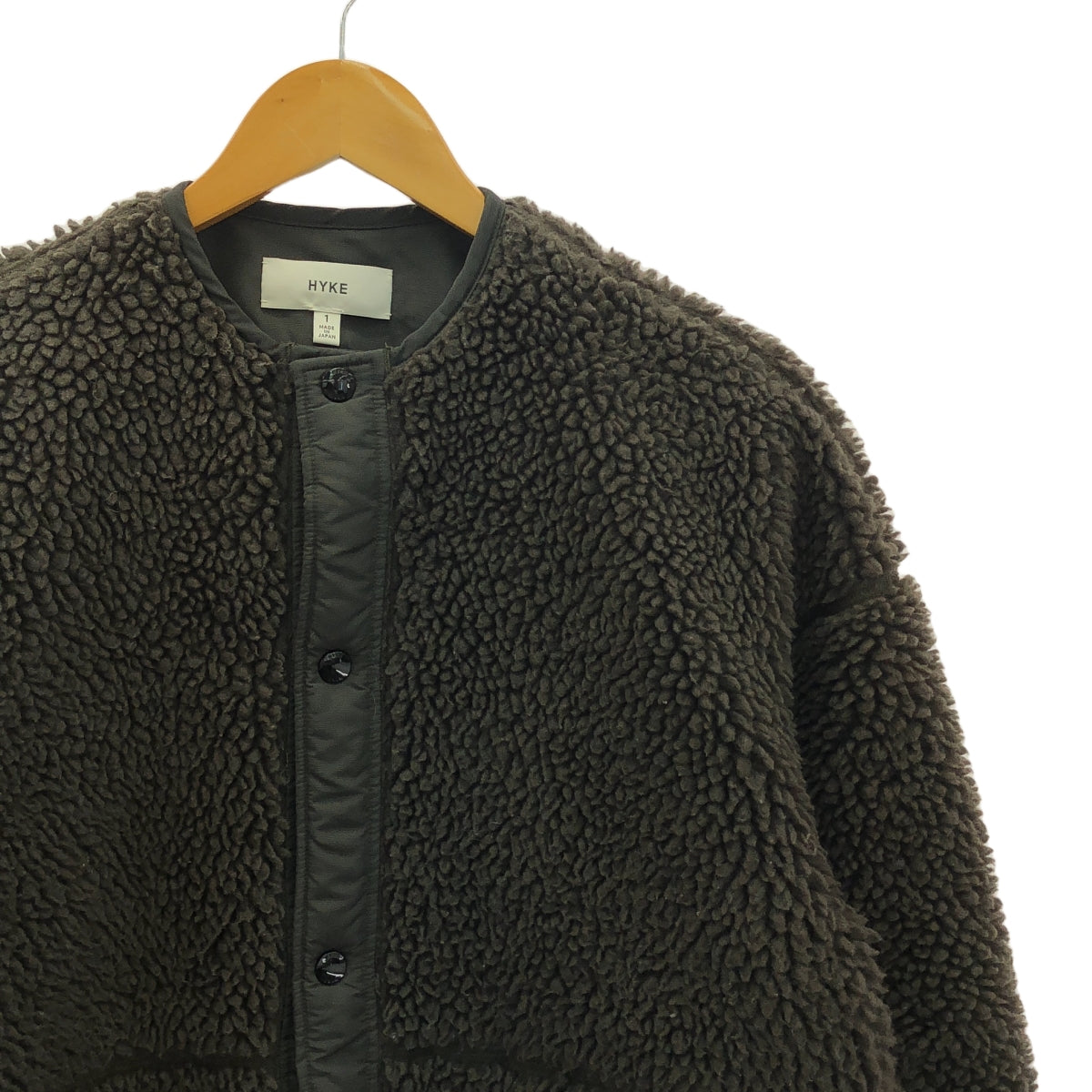 HYKE / ハイク | 2021AW | FAUX SHEARLING JACKET / ボア ノーカラー ジャケット ブルゾン | 1 | グレー | レディース