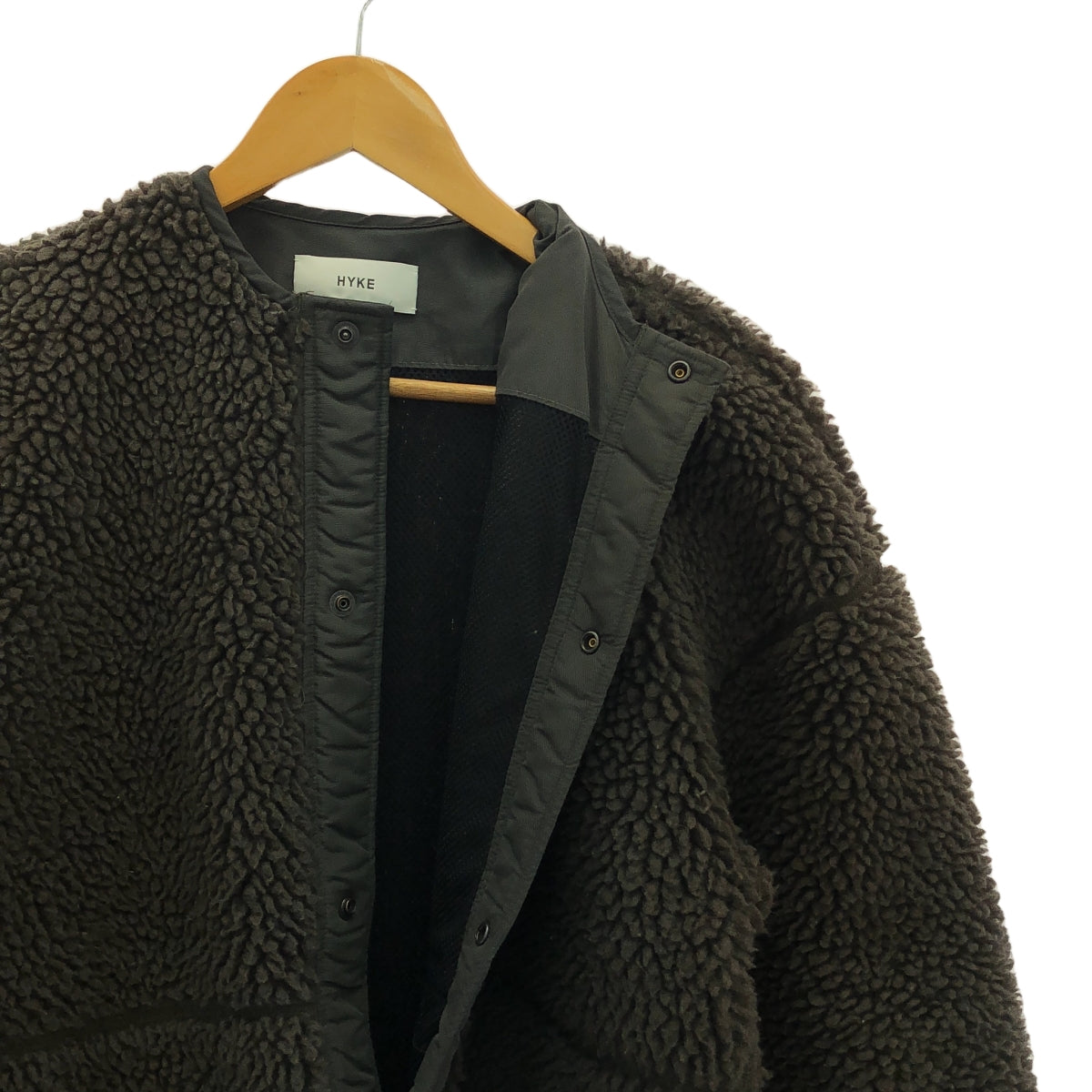 HYKE / ハイク | 2021AW | FAUX SHEARLING JACKET / ボア ノーカラー ジャケット ブルゾン | 1 | グレー | レディース