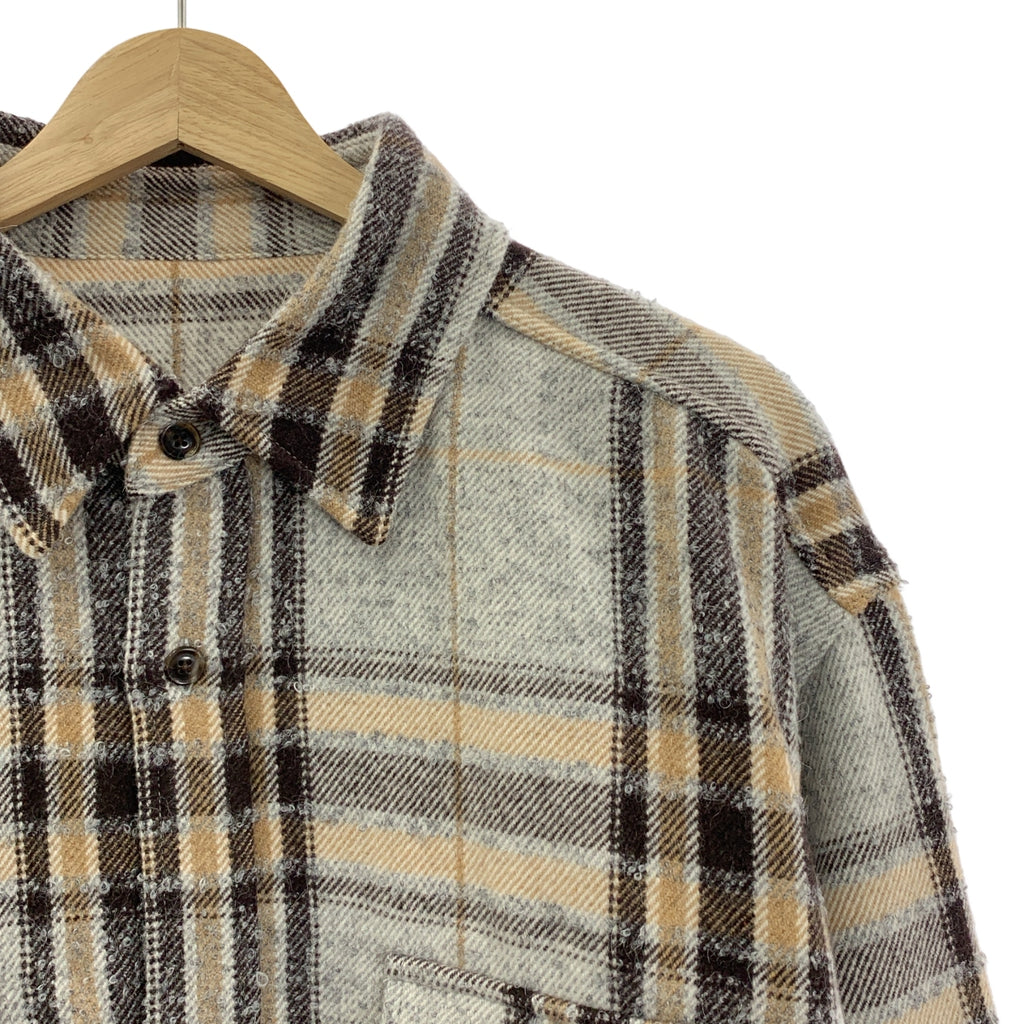 URU | 2024秋冬系列 | 常規領長袖襯衫，羊毛羊駝毛格紋襯衫 | 尺寸3 | 男士