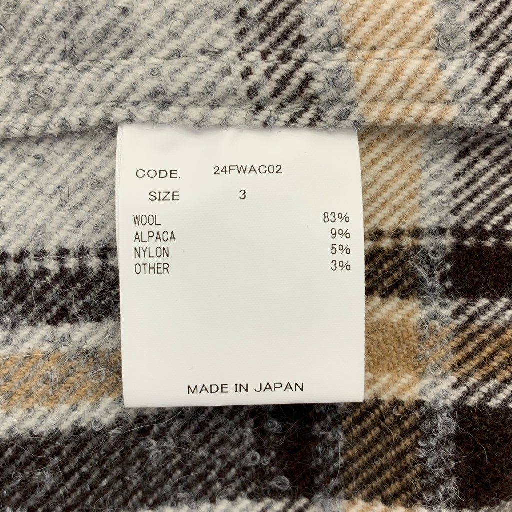 URU | 2024秋冬系列 | 常規領長袖襯衫，羊毛羊駝毛格紋襯衫 | 尺寸3 | 男士