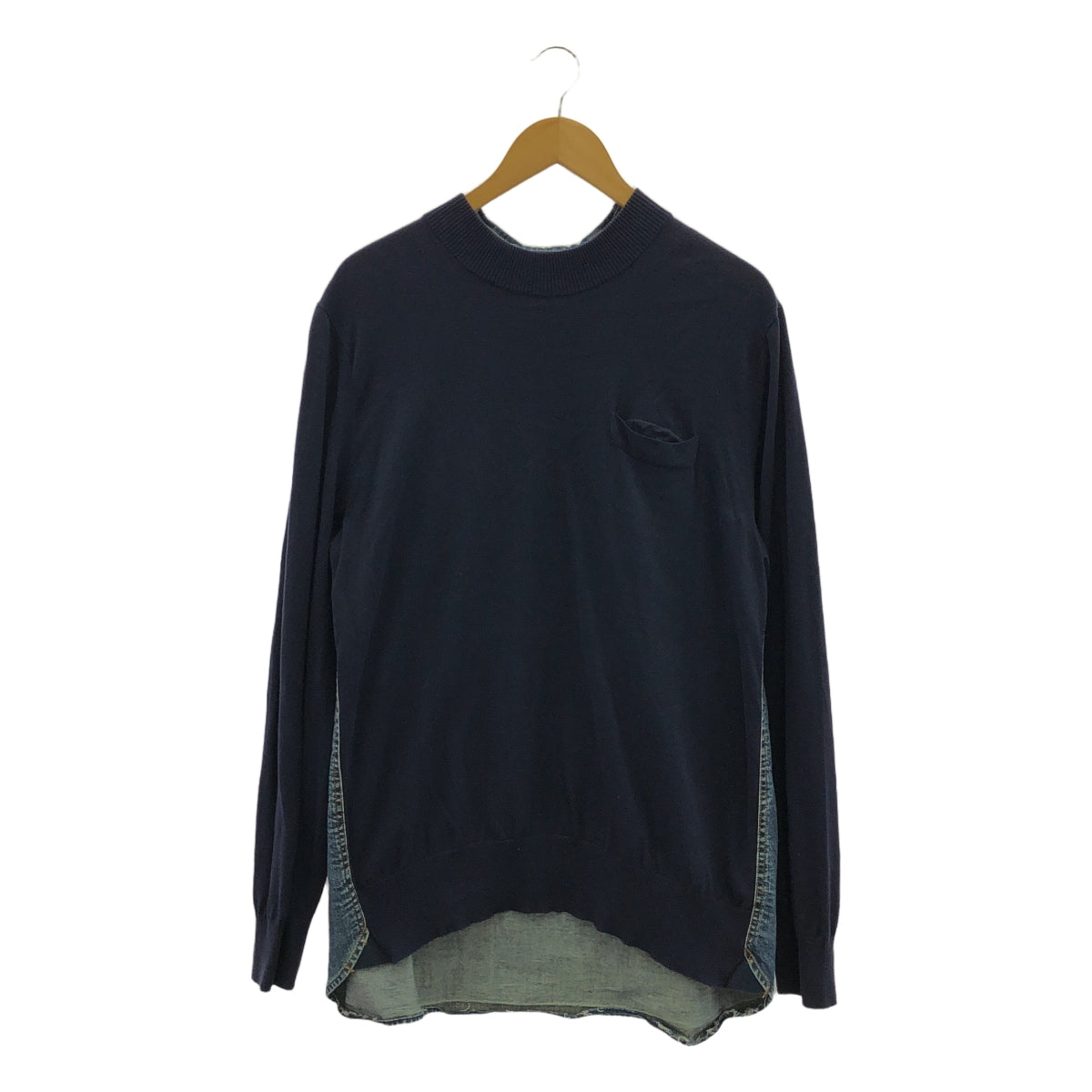 sacai / サカイ | デニム ドッキング ニット プルオーバー | 3 | ネイビー/インディゴ | メンズ