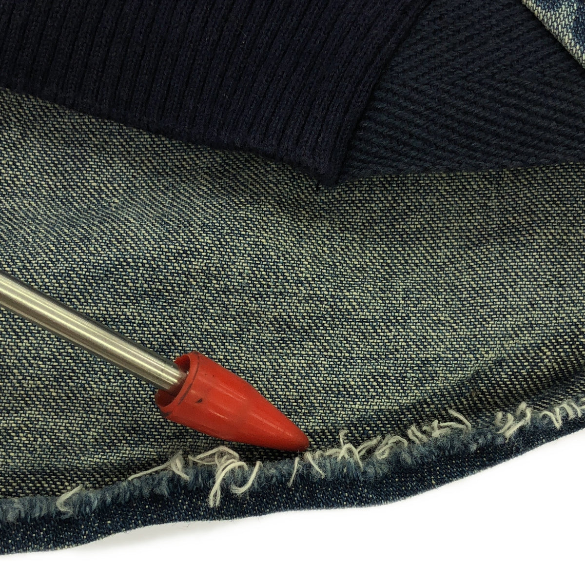 sacai / サカイ | デニム ドッキング ニット プルオーバー | 3 | ネイビー/インディゴ | メンズ