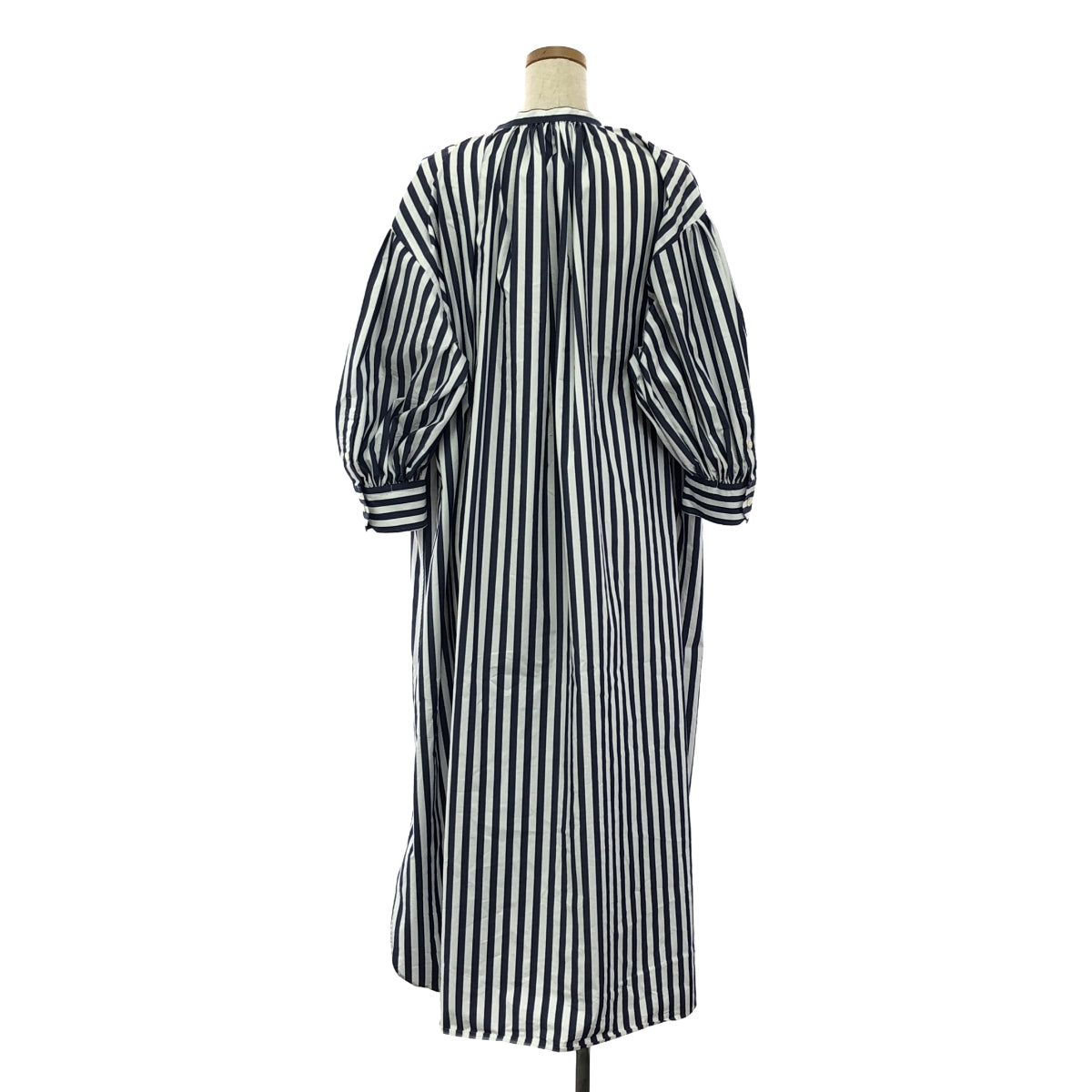 HYKE / ハイク | 2022SS | T/C STRIPED GATHERED DRESS ストライプ シャツ ワンピース | 1 | ホワイト/ネイビー | レディース