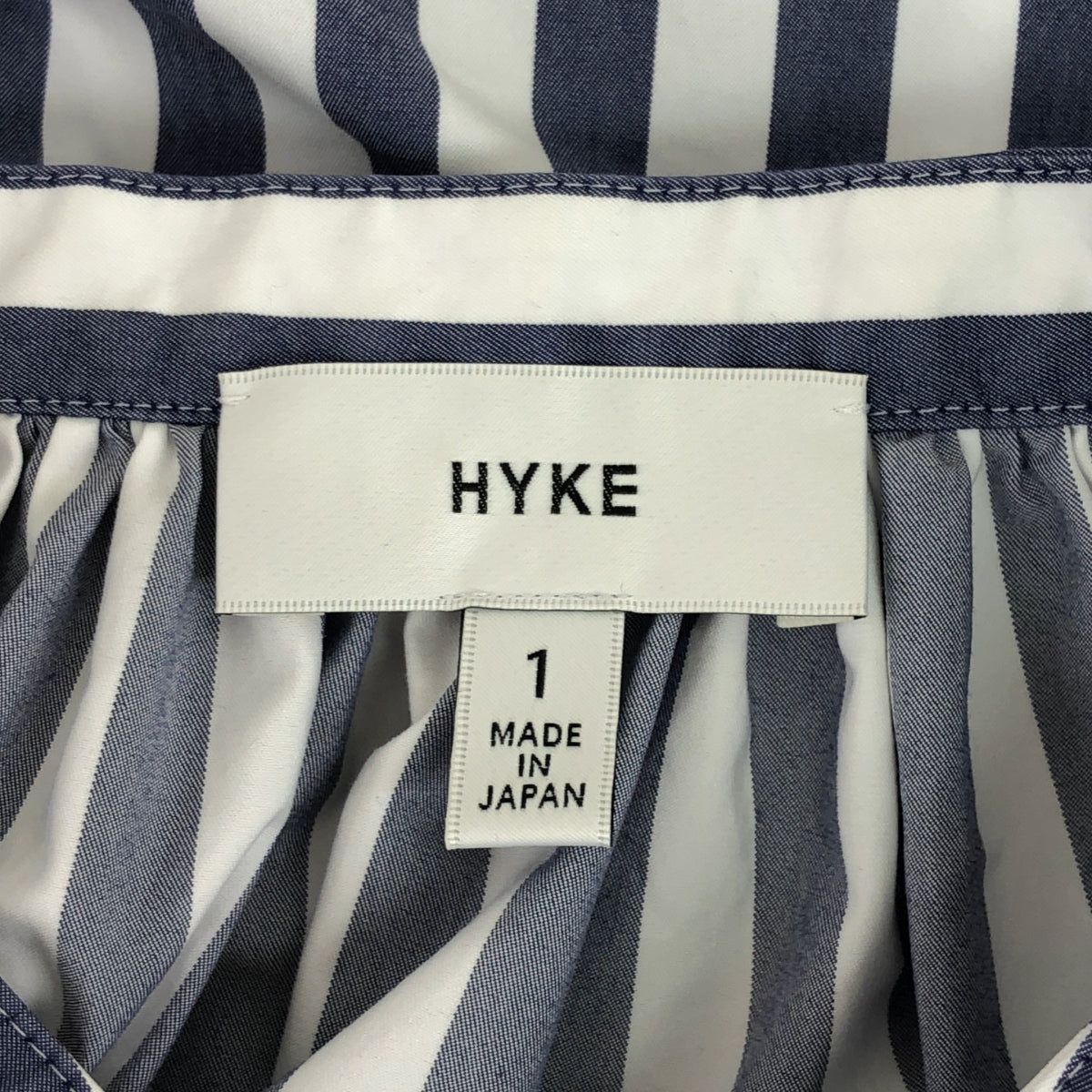 HYKE / ハイク | 2022SS | T/C STRIPED GATHERED DRESS ストライプ シャツ ワンピース | 1 | ホワイト/ネイビー | レディース