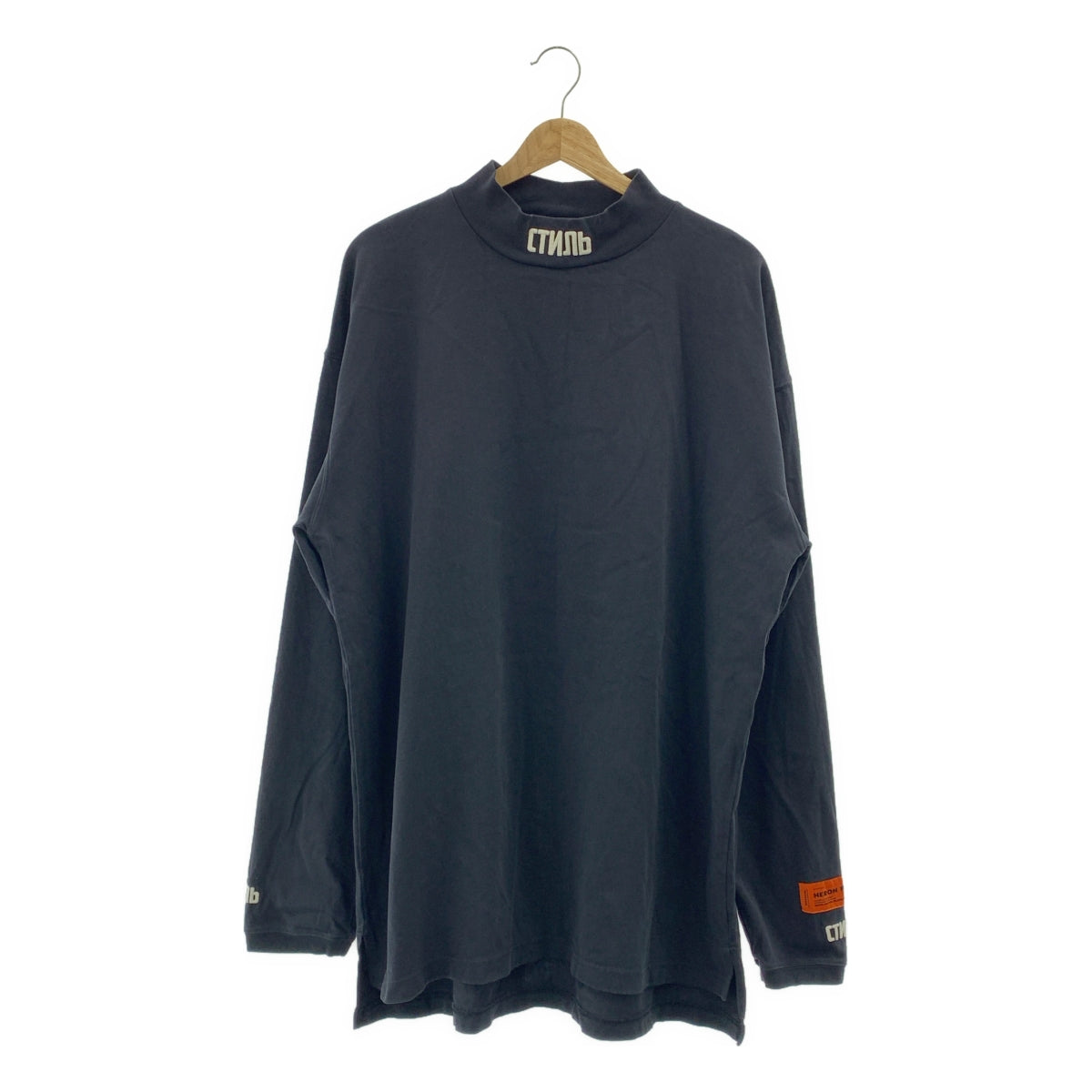 HERON PRESTON / 헤론 프레스톤 | 원포인트 자수 모의 목 롱 슬리브 티셔츠 | L |