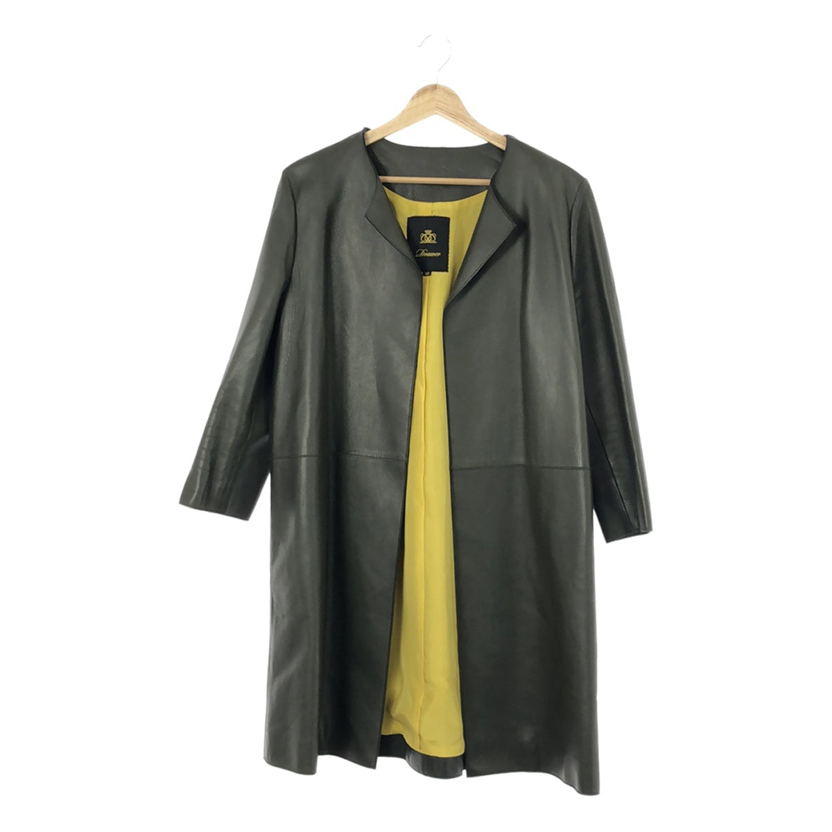 Drawer | No-collar leather coat | 40 | Khaki | Women's