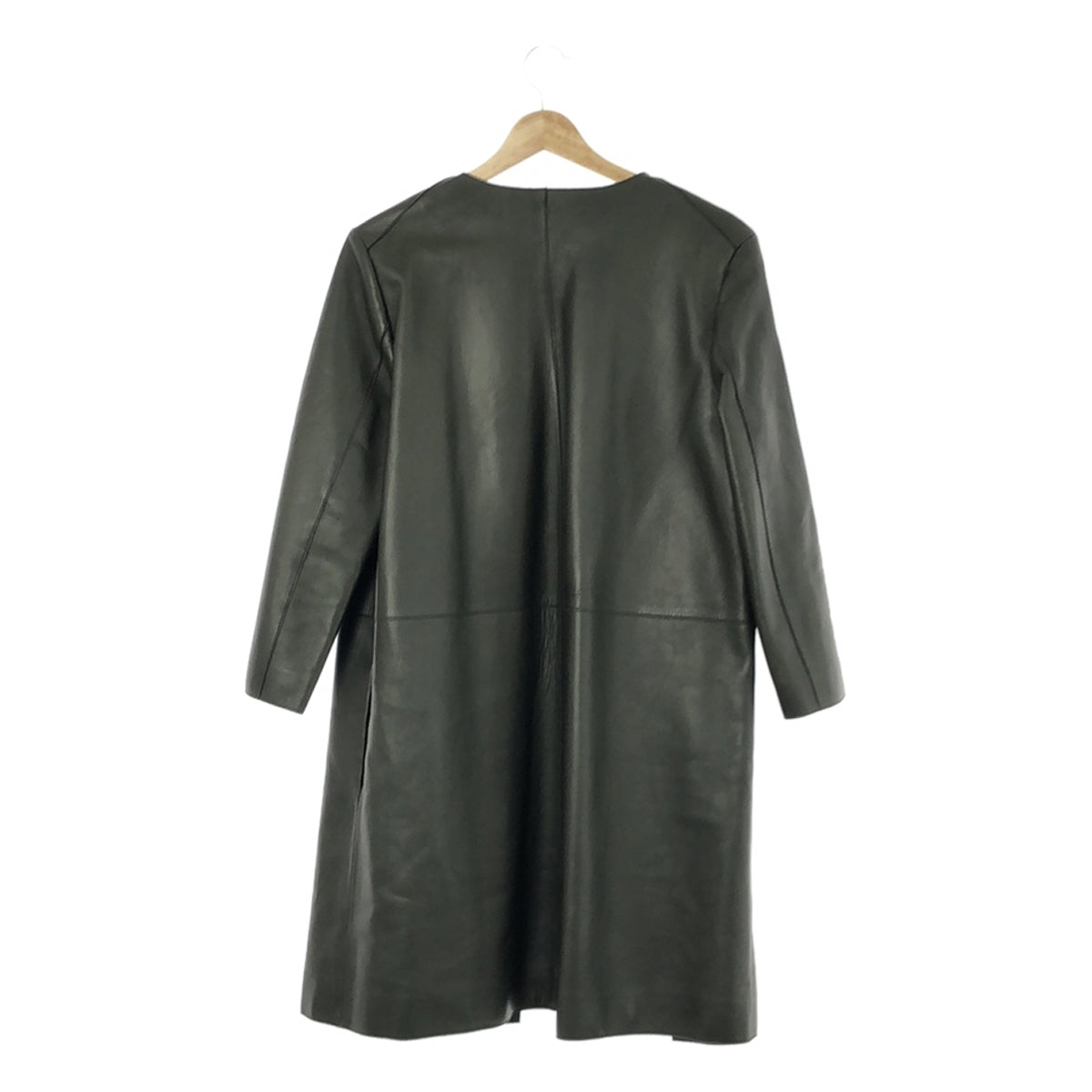 Drawer | No-collar leather coat | 40 | Khaki | Women's