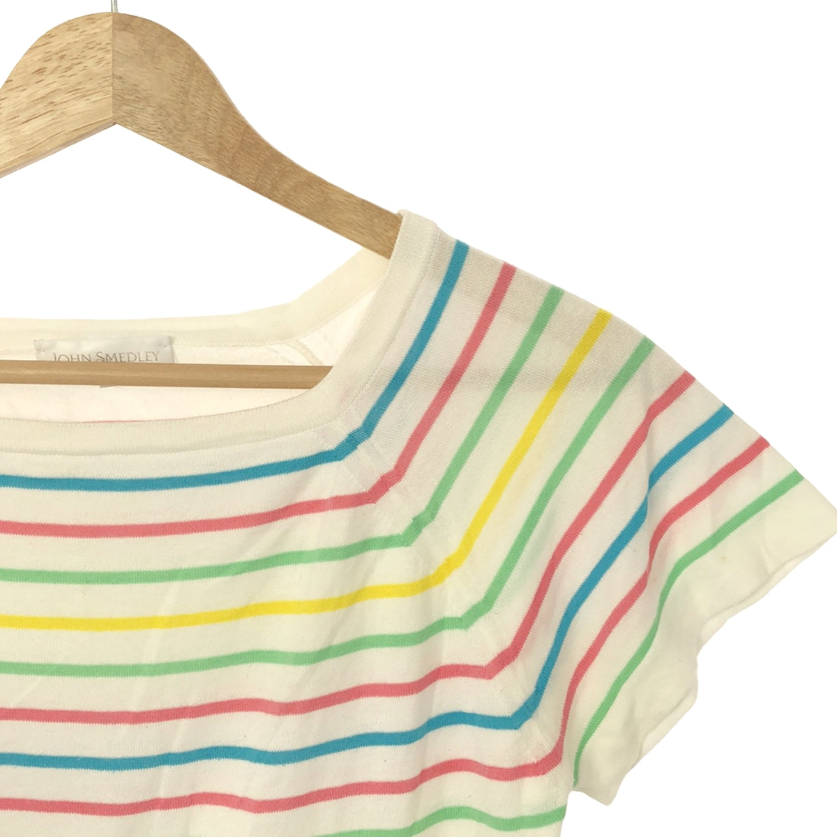 JOHN SMEDLEY / ジョンスメドレー | シーアイランドコットン スクエアネック ボーダー ニットTシャツ | S | マルチカラー | レディース