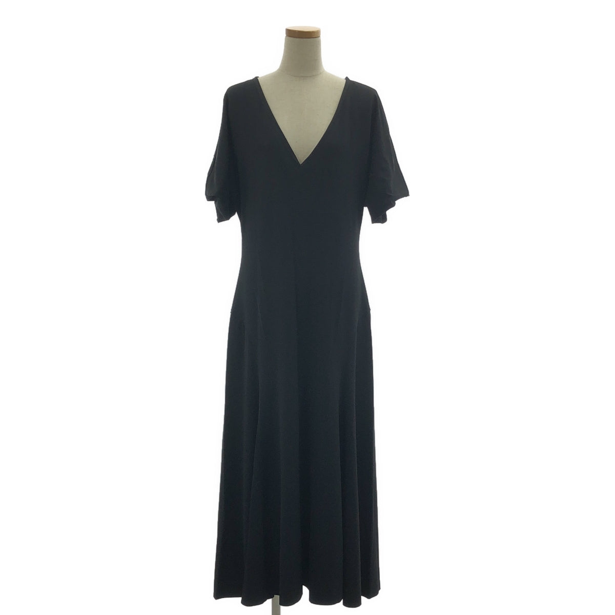 THE ROW / ザロウ | V-Neck Elastic Dress ハーフスリーブ ロング ワンピース | M | ブラック | レディース