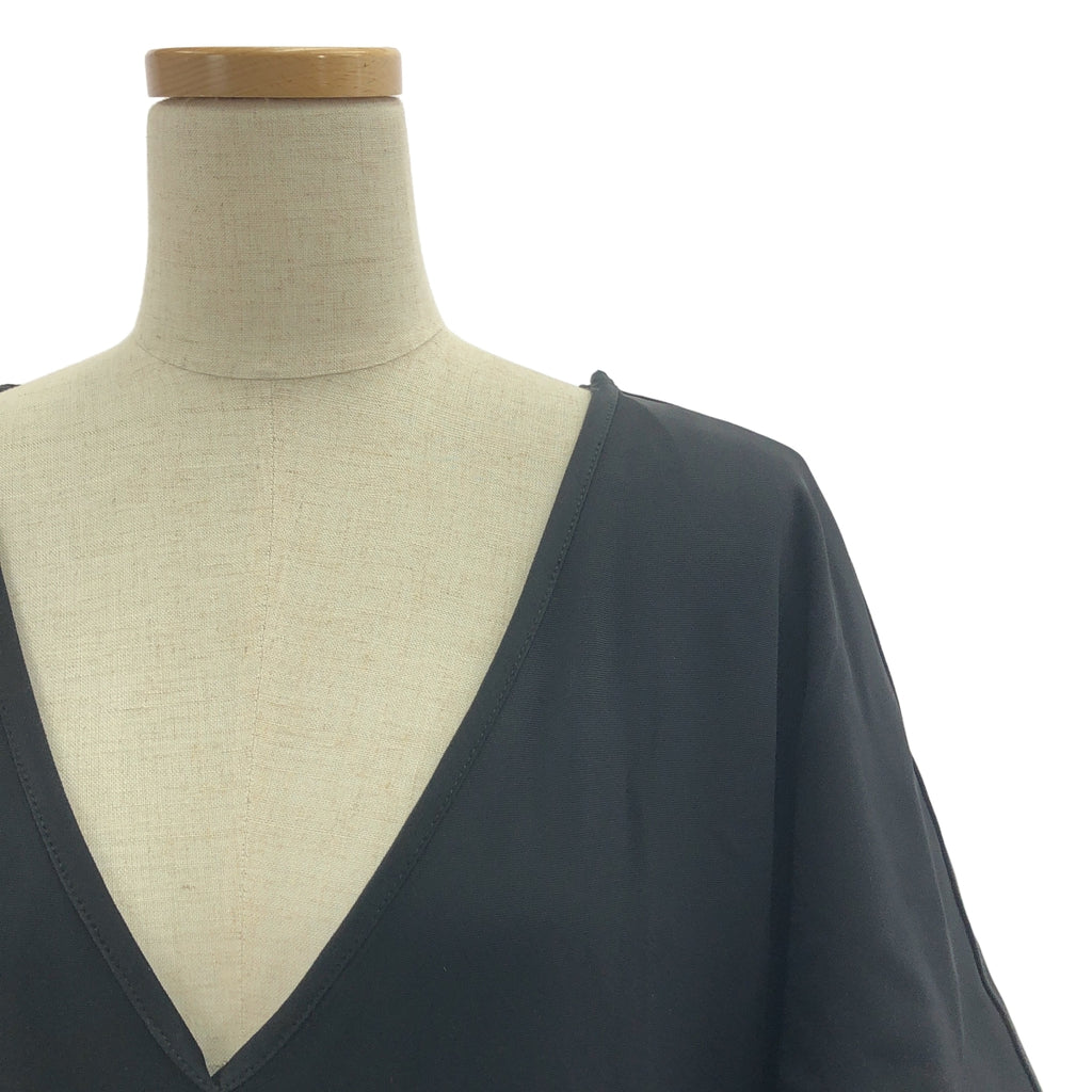 THE ROW / ザロウ | V-Neck Elastic Dress ハーフスリーブ ロング ワンピース | M | ブラック | レディース