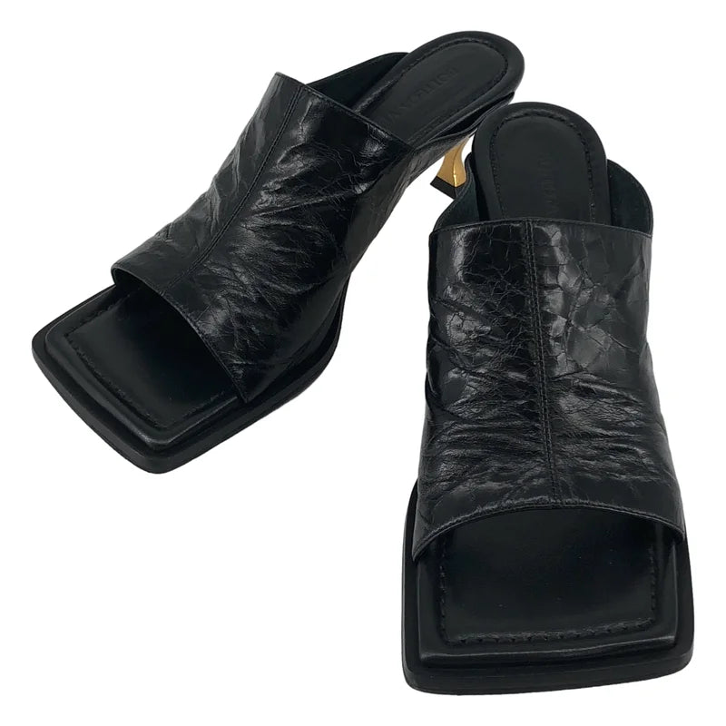 【美品】  BOTTEGA VENETA / ボッテガヴェネタ | レザー スクエアトゥ ヒール サンダル | 35 | ブラック | レディース