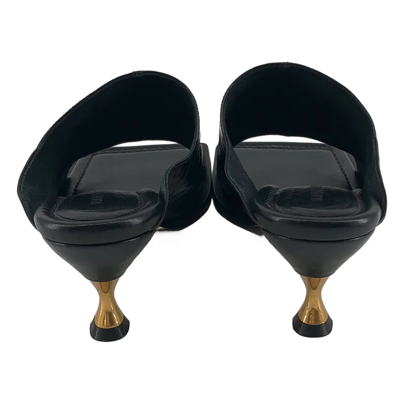 【美品】  BOTTEGA VENETA / ボッテガヴェネタ | レザー スクエアトゥ ヒール サンダル | 35 | ブラック | レディース