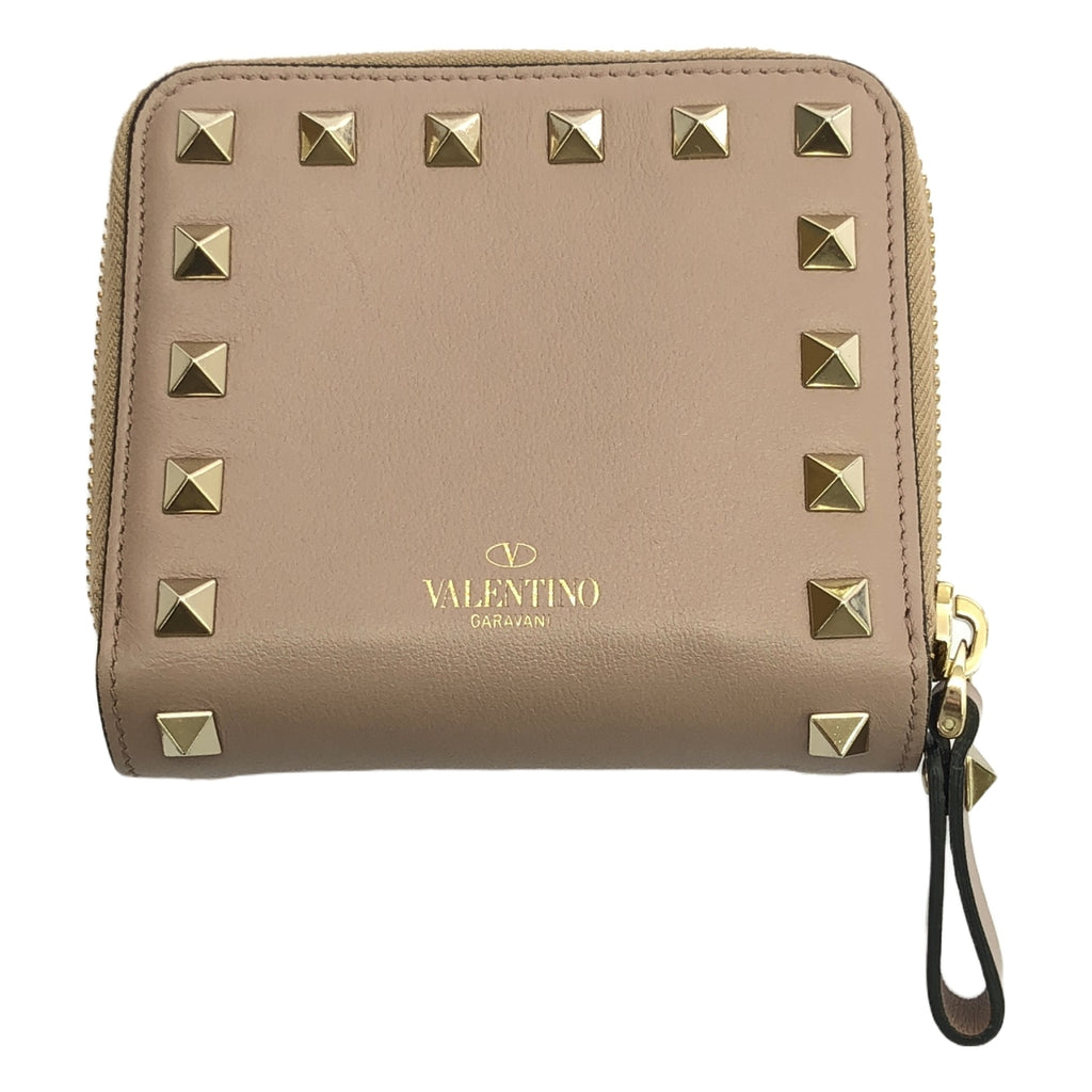 [品相良好] VALENTINO GARAVANI |鉚釘皮革錢包| UNI |米色 |女性的