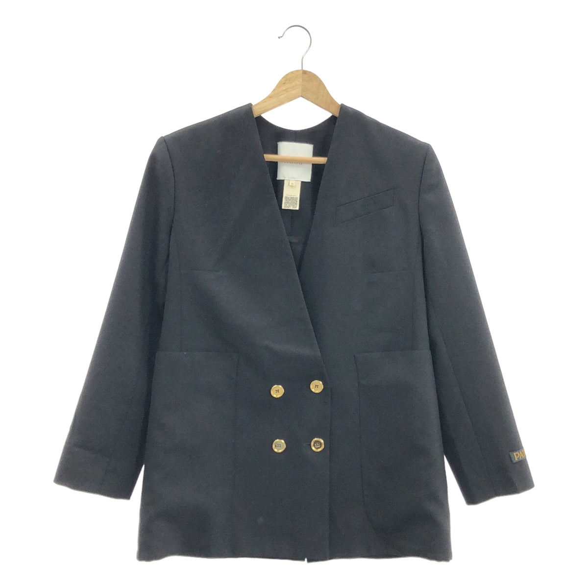 [狀況極佳] PATOU | 金色羈扣無領雙排扣外套 | 全襯裡 | 尺寸 36 | 黑色 | 女款