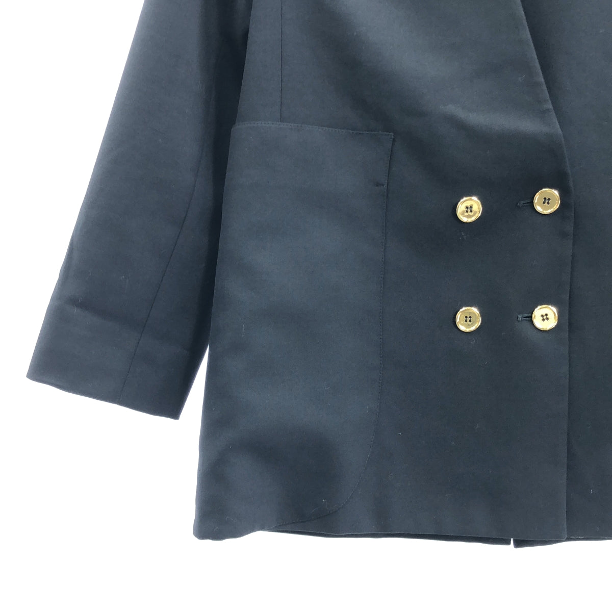 [狀況極佳] PATOU | 金色羈扣無領雙排扣外套 | 全襯裡 | 尺寸 36 | 黑色 | 女款