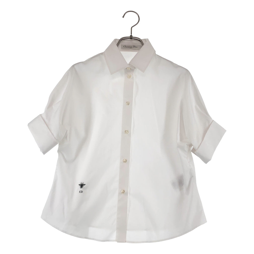 克莉絲汀狄奧 | 2023 春夏系列 | 蜜蜂刺繡珍珠袖扣短袖襯衫 | 尺寸 36 | 女款