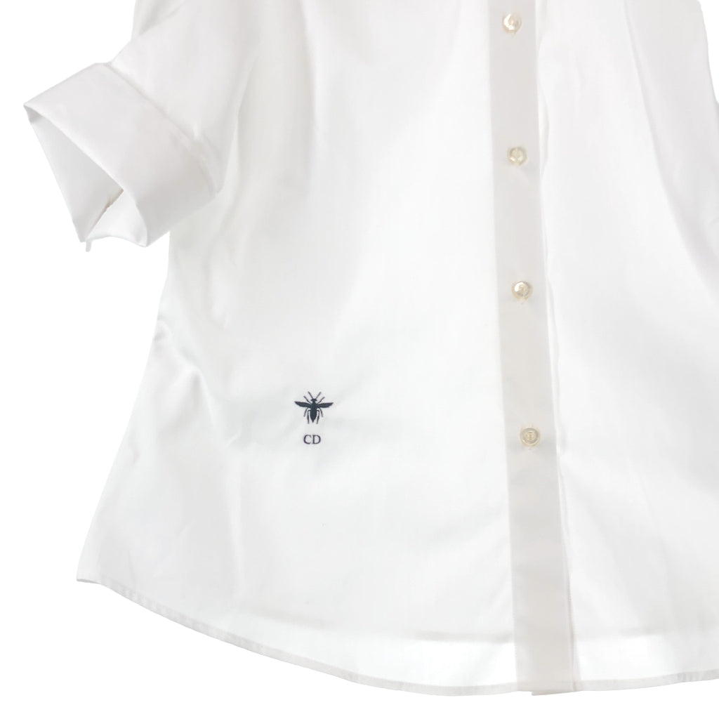 克莉絲汀狄奧 | 2023 春夏系列 | 蜜蜂刺繡珍珠袖扣短袖襯衫 | 尺寸 36 | 女款