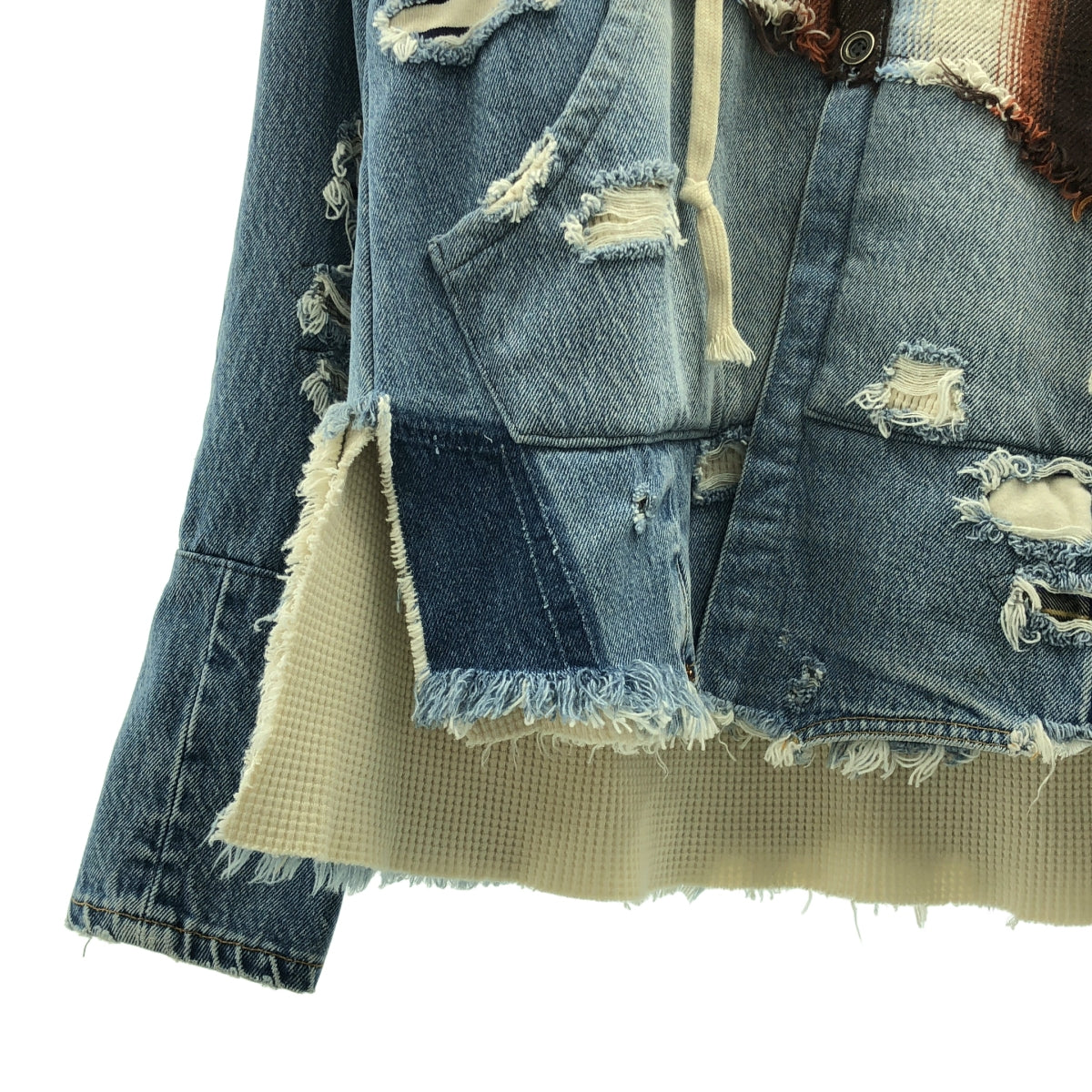 GREG LAUREN / グレッグローレン | 再構築 デニム 切替 フーデッド シャツ | 2 | マルチカラー | メンズ