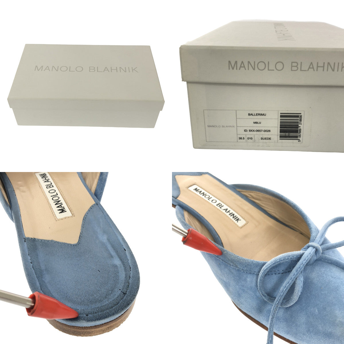 MANOLO BLAHNIK / Manolo Blahnik | BALLERIMU Suede Ribbon Flat Sandals | 38 1/2 | Light Blue | Women's