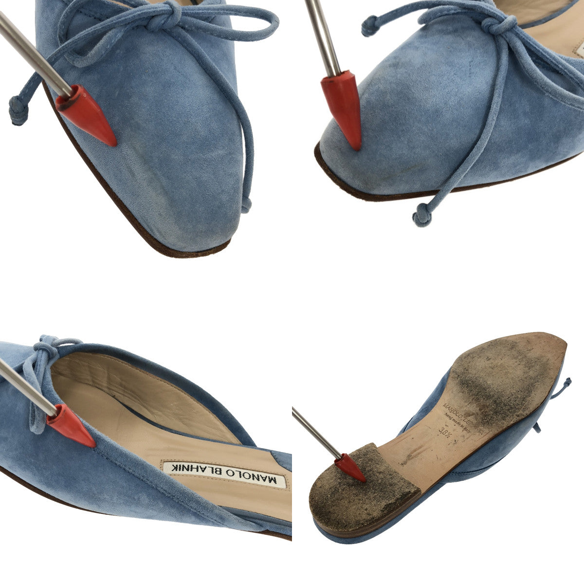 MANOLO BLAHNIK / Manolo Blahnik | BALLERIMU Suede Ribbon Flat Sandals | 38 1/2 | Light Blue | Women's