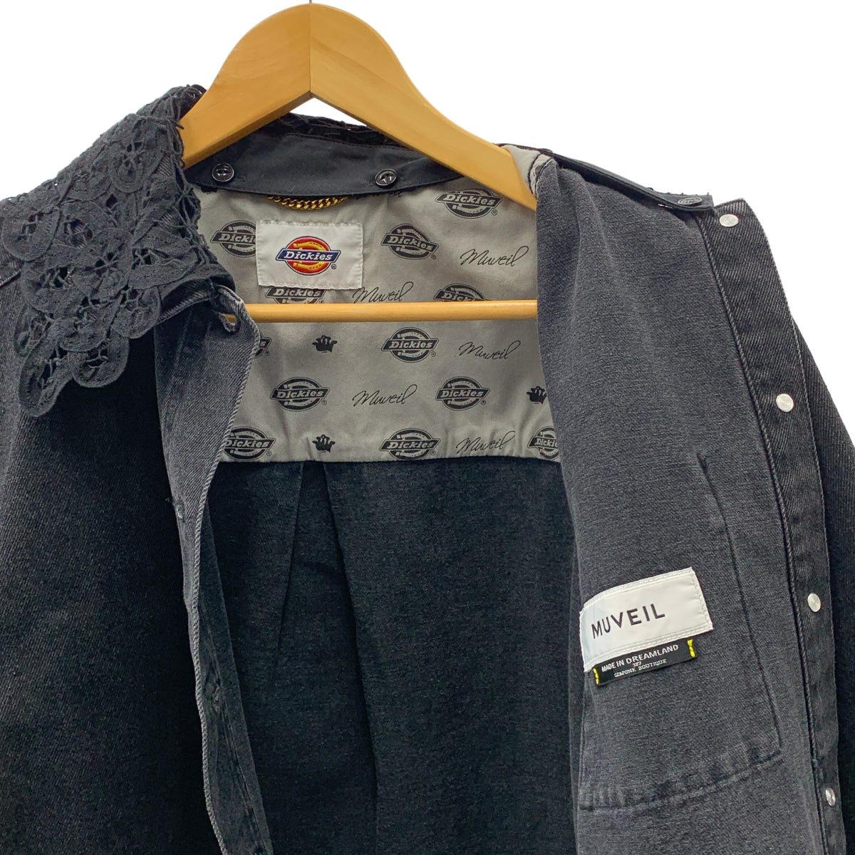 MUVEIL / 뮤베일 | × Dickies / 디키즈 착탈 가능 레이스 컬러 블랙 데님 재킷 | 38 | 여성