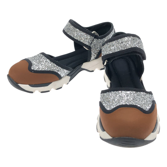 MARNI | Glitter Velcro Sandals Shoes | 36 | Brown/Black/Silver | Women's