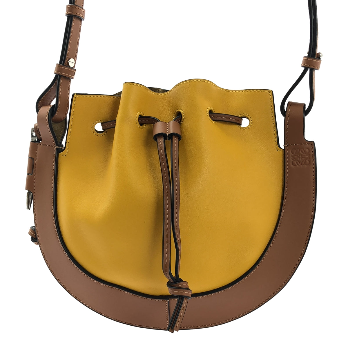 [狀況極佳] LOEWE | HORSESHOE SMALL / Horseshoe Small Anagram 皮革單肩包 | 芥末黃/棕色 | 女款
