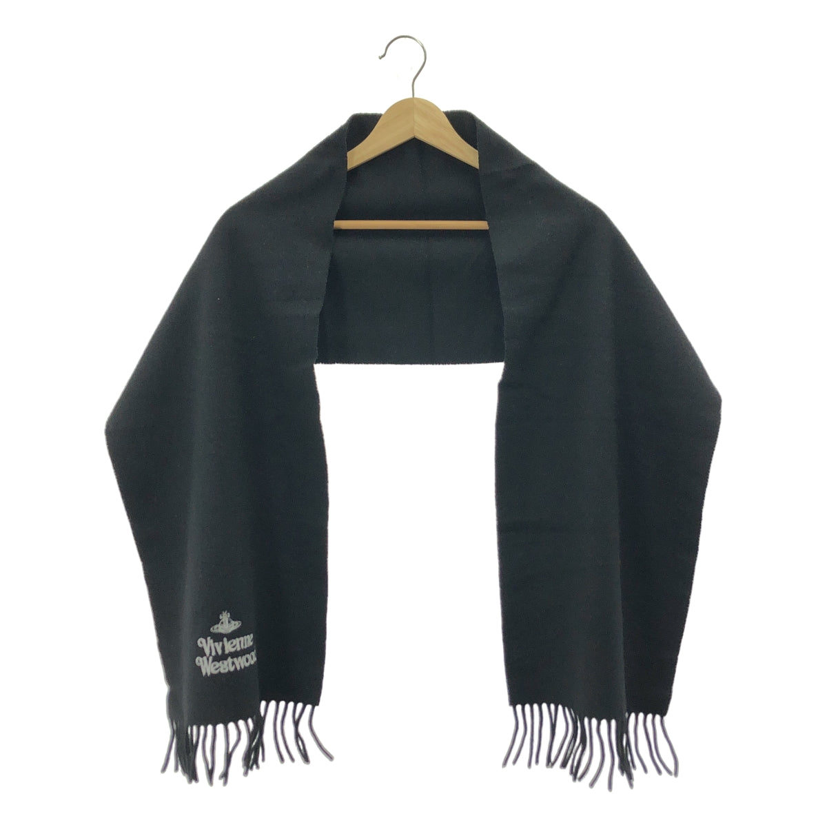 Vivienne Westwood | 標誌刺繡流蘇圍巾 | 黑色/白色 | 女款