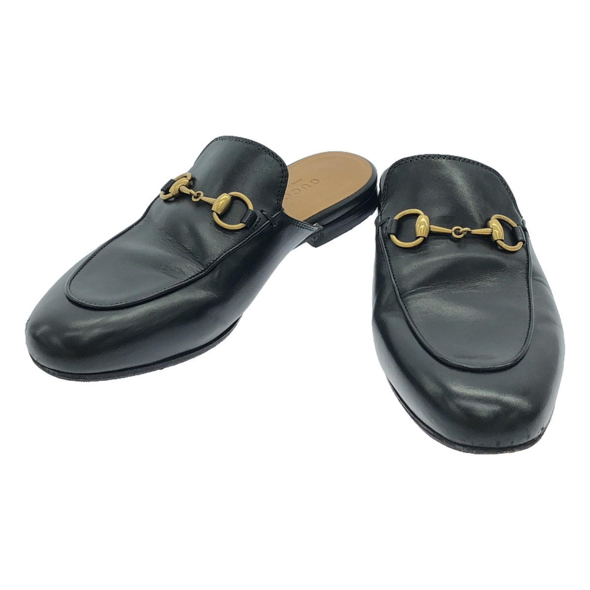 GUCCI / 구찌 | 프린스 타운 / 가죽 호스 비트 플랫 뮬 샌들 | 35 | 블랙 | 여성