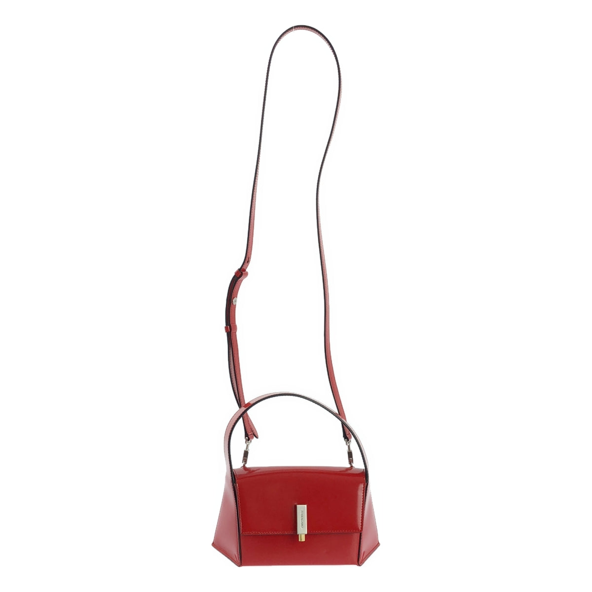 【美品】  FERRAGAMO / フェラガモ | Geometric Mini Bag / 2way ショルダー付き レザー ジオメトリック ハンドバッグ | レッド | レディース