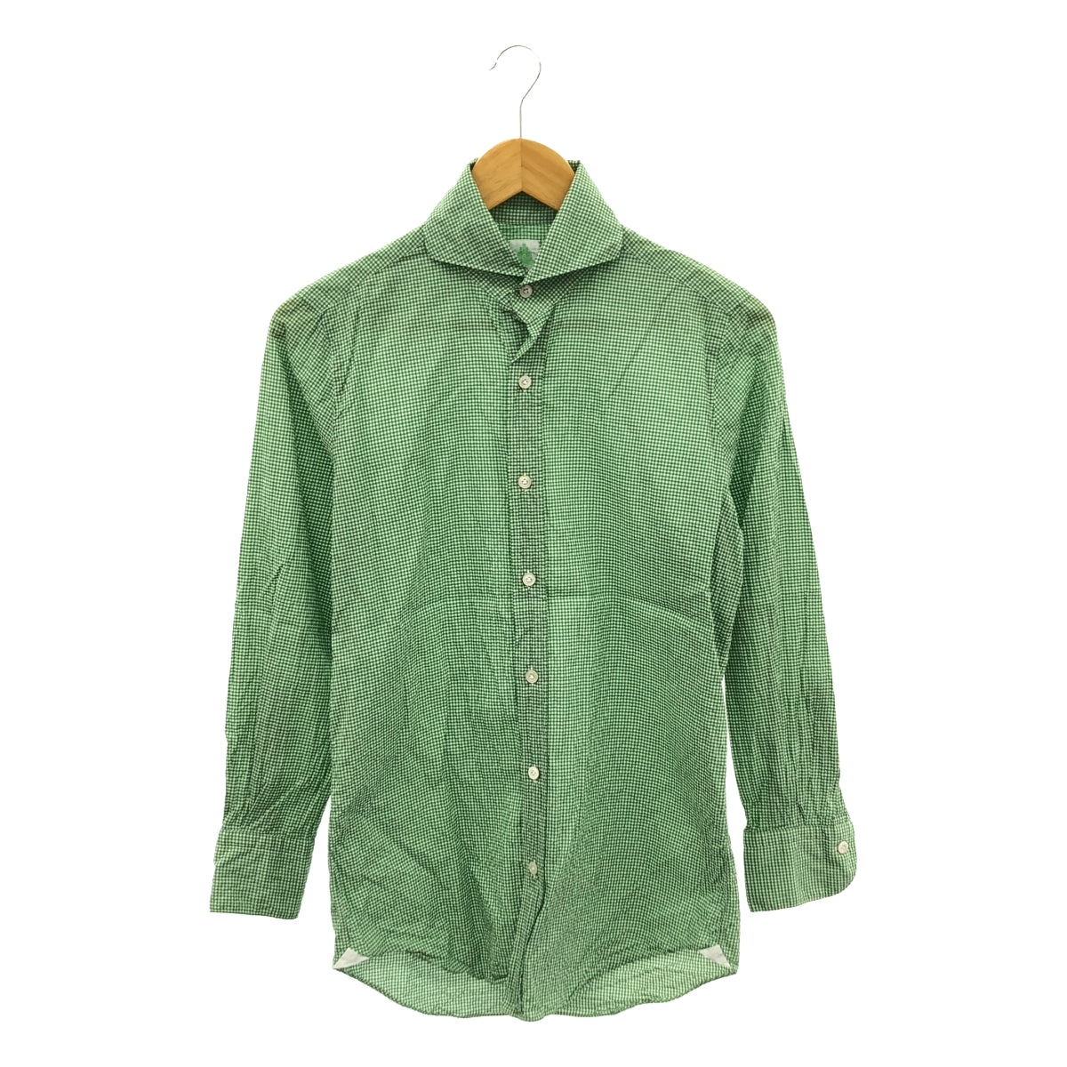 finamore / finamore | Gingham check cutaway shirt | 15 / 38 | Green | Men's