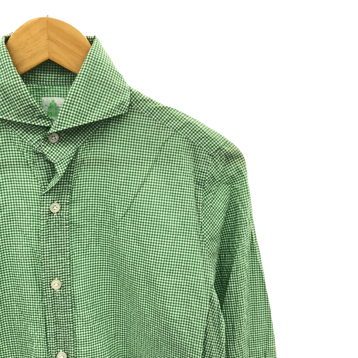 finamore / finamore | Gingham check cutaway shirt | 15 / 38 | Green | Men's