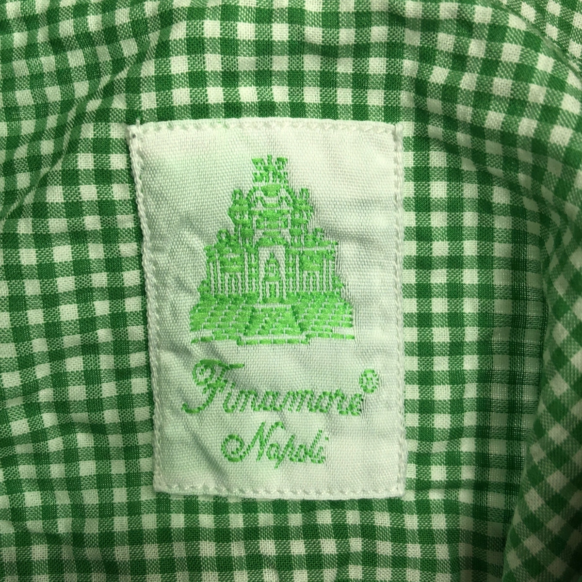 finamore / finamore | Gingham check cutaway shirt | 15 / 38 | Green | Men's