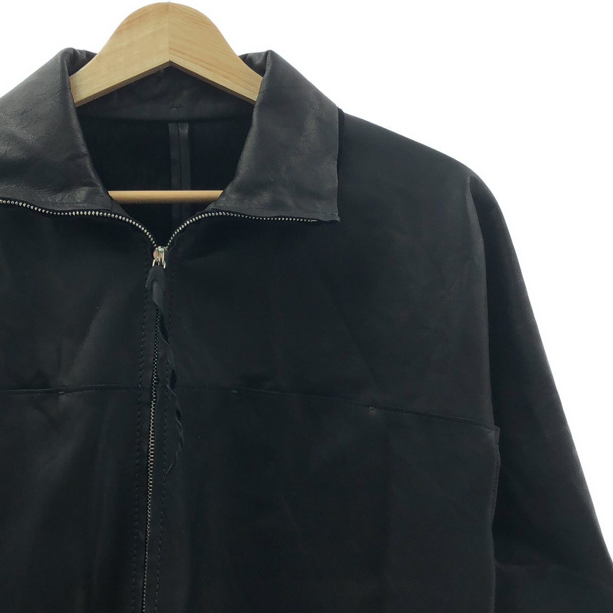 m.a+ / エムエークロス | H252DZ WAXY 1.0 / ZIPPED TALL COLLAR SHIRT カーフレザーシャツ ジャケット | 46 | ブラック | メンズ