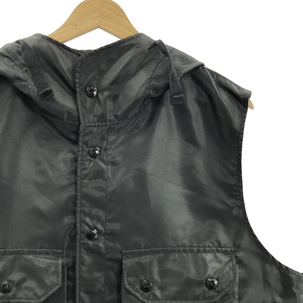 Engineered Garments / エンジニアドガーメンツ | 2023AW | HOODED SHORT VEST BLACK POLYESTER PILOT TWILL フーデッド ショート ベスト | S |