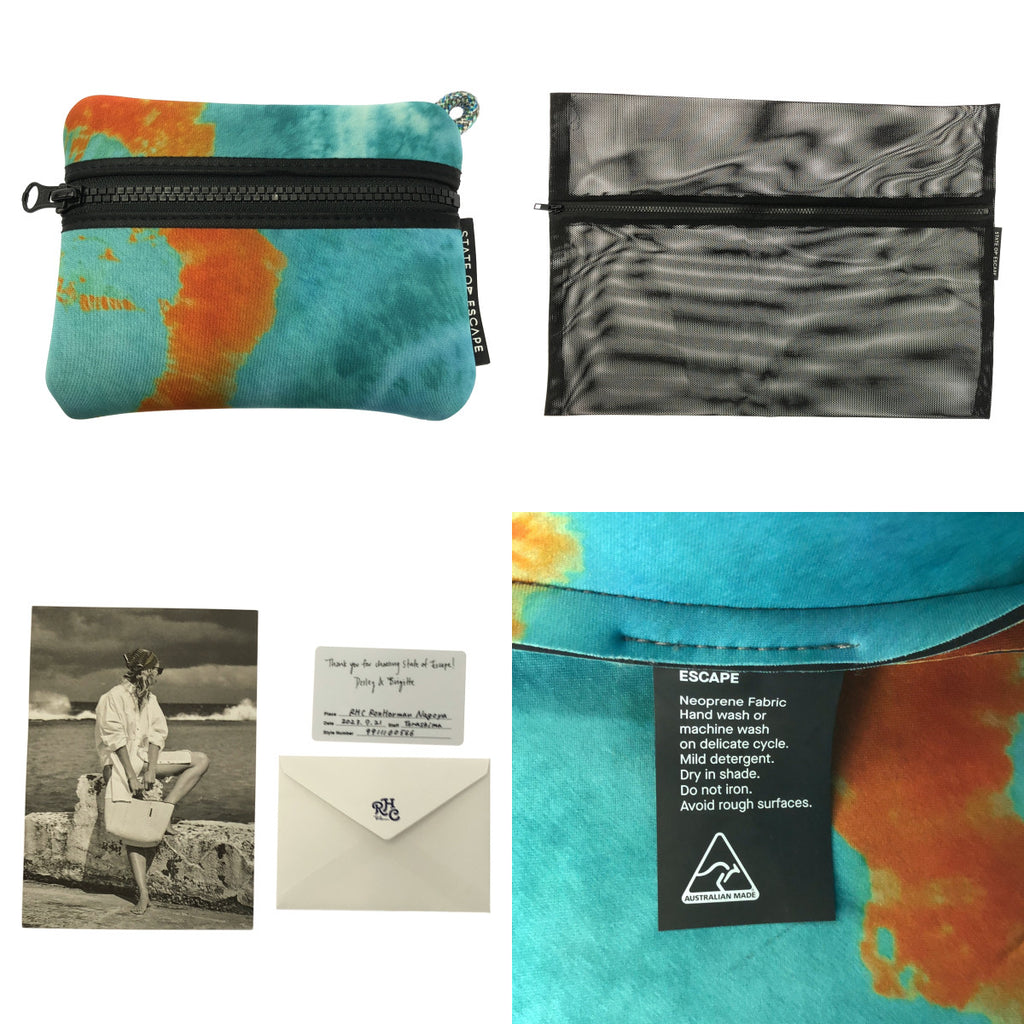 【美品】  STATE OF ESCAPE / ステイトオブエスケープ | × Taina Larot / タイナ・ラロット / Ron Herman / ロンハーマン 限定 Limited Collection / ポーチ付き トートバッグ | ブルー/オレンジ系 | レディース