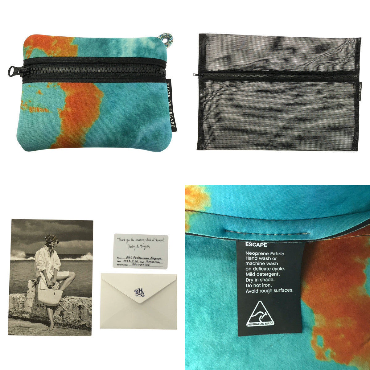 【美品】  STATE OF ESCAPE / ステイトオブエスケープ | × Taina Larot / タイナ・ラロット / Ron Herman / ロンハーマン 限定 Limited Collection / ポーチ付き トートバッグ | ブルー/オレンジ系 | レディース