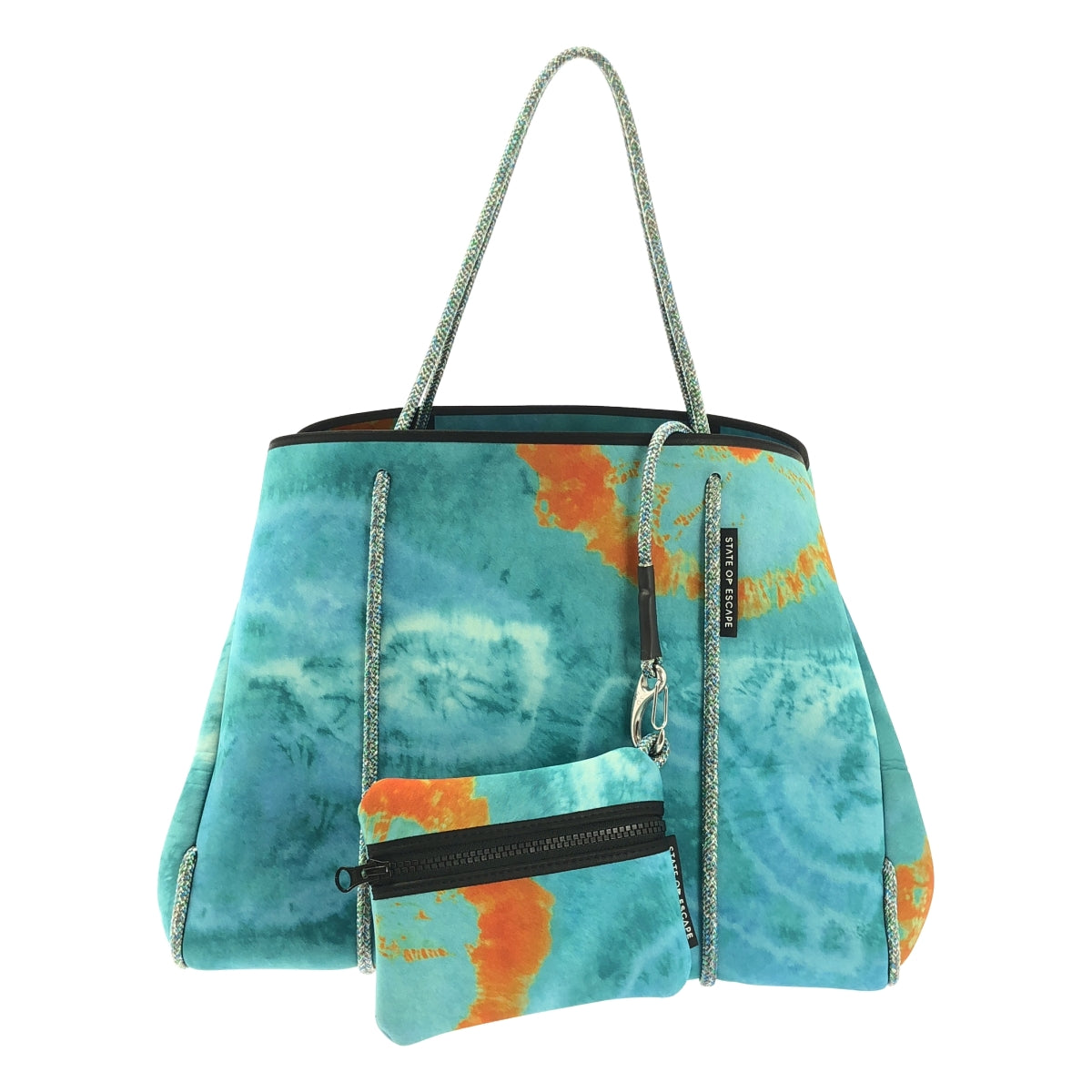 【美品】  STATE OF ESCAPE / ステイトオブエスケープ | × Taina Larot / タイナ・ラロット / Ron Herman / ロンハーマン 限定 Limited Collection / ポーチ付き トートバッグ | ブルー/オレンジ系 | レディース