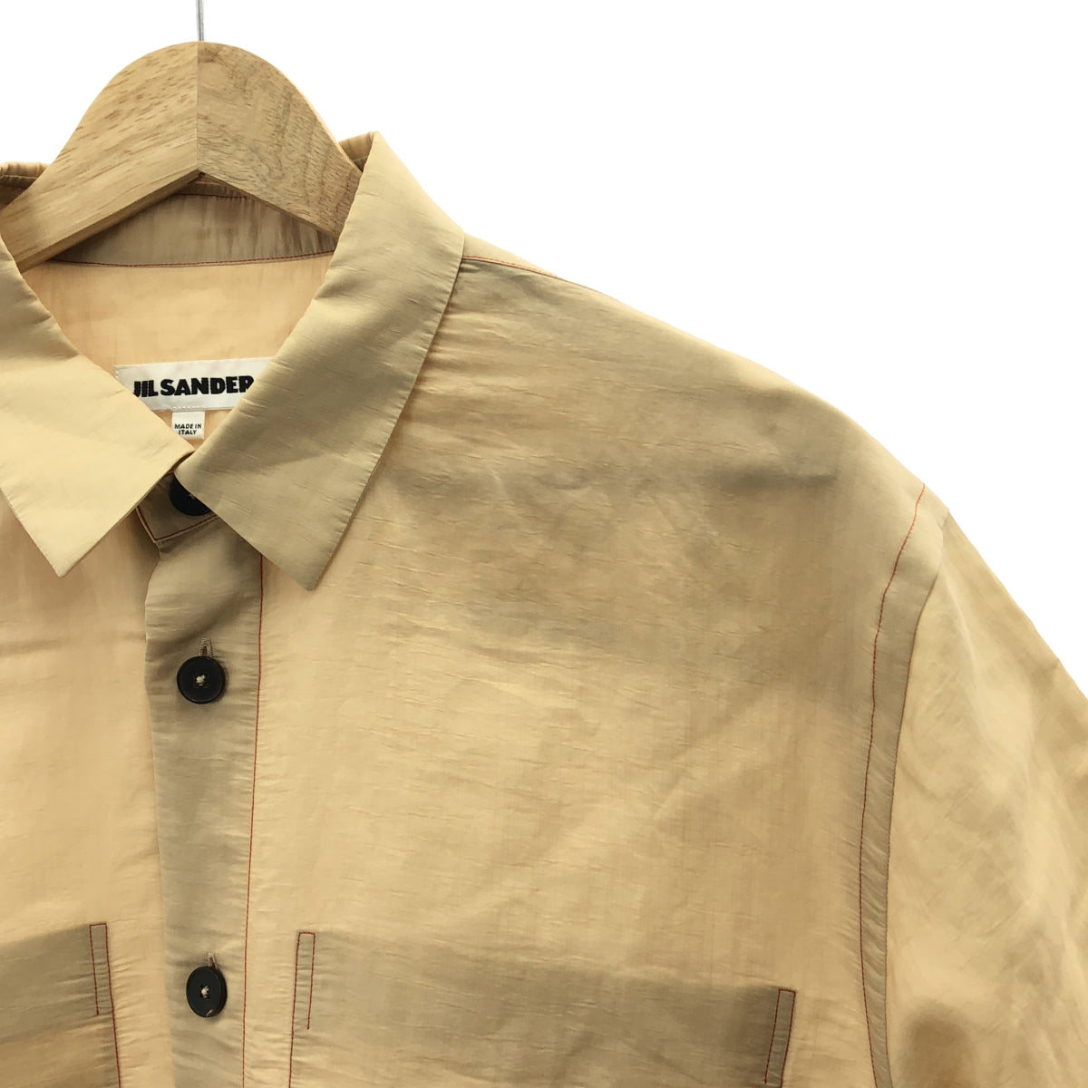 JIL SANDER / ジルサンダー | 2018 | コントラストステッチ 長袖 キュプラ シャツ | 39 | ベージュ / レッド | メンズ