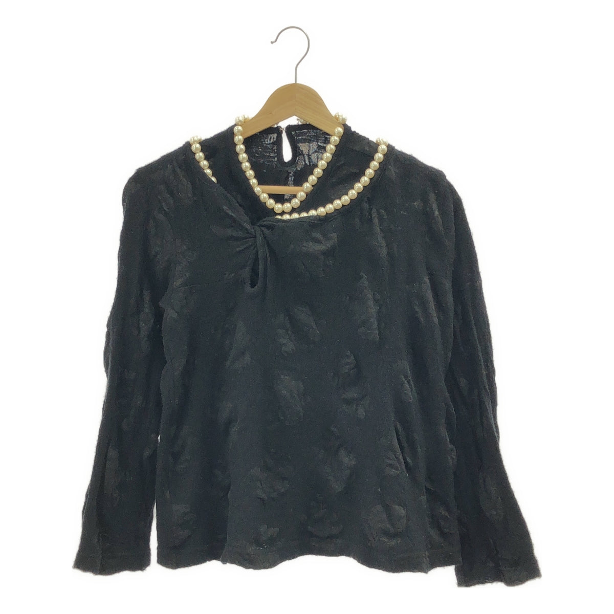 JUNYA WATANABE COMME des GARCONS / 준야 와타나베 | 2003AW | 울 플라워 변형 레이어드 진주 장식 니트 스웨터 | 블랙 | 여성