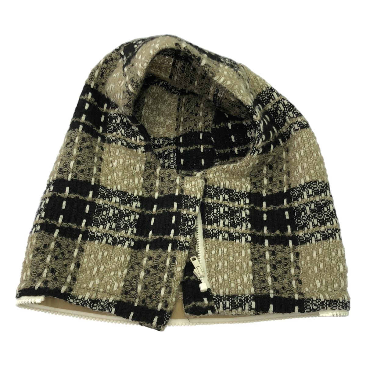 irojikake / イロジカケ | 2023AW | ウール ニット ドローストリング ハーフジップ アノラック  / 着脱可フード | S | ベージュ/ブラック | メンズ