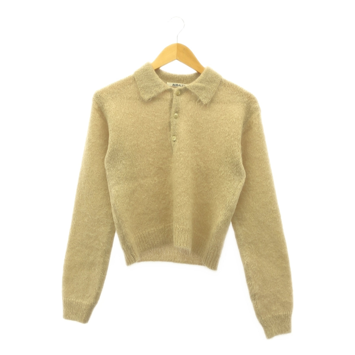 AURALEE | BRUSHED SUPER KID MOHAIR KNIT SHORT POLO | 1 | Beige | Women's